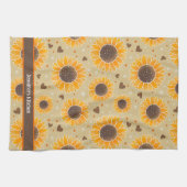Leuke Gelukkige Zonnebloemenharten Aangepaste Naam Theedoek (Horizontaal)