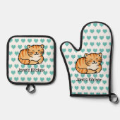 Leuke gember kat (naam) ovenwant & pannenlap set (Voorkant)