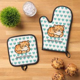 Leuke gember kat (naam) ovenwant & pannenlap set