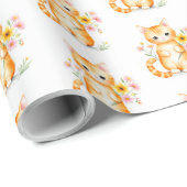 Leuke gemberkat met bloemen cadeaupapier (Rol Hoek)