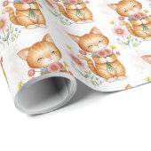 Leuke gemberkat met bloemen cadeaupapier (Rol Hoek)