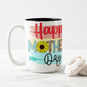 Leuke gemengde patroon Gelukkige Moederdag Zonnebl Tweekleurige Koffiemok
