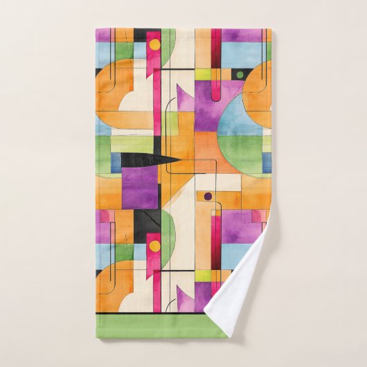 Leuke Geometrische Abstract in Sinaasappel, Groen  Bad Handdoek (Handdoek)