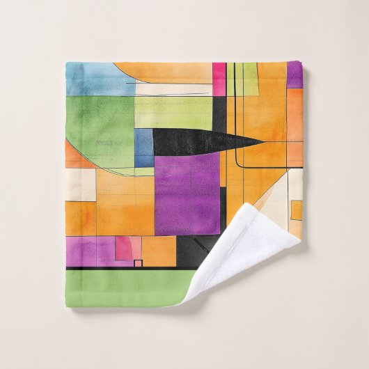 Leuke Geometrische Abstract in Sinaasappel, Groen  Bad Handdoek (Wasdoekje)