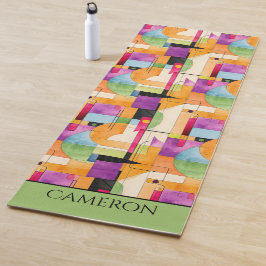 Leuke Geometrische Abstract in Sinaasappel, Groen Yogamat