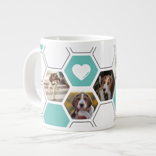 Leuke geometrische hart poot Blauwgroen hond foto  Grote Koffiekop (Links)