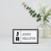 Leuke geometrische Initialen & naam met zwarte ran Visitekaartje (Staand voorkant)