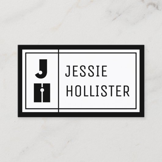 Leuke geometrische Initialen & naam met zwarte ran Visitekaartje (Voorkant)