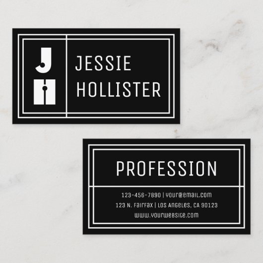 Leuke Geometrische Moderne Initialen & Naam | Zwar Visitekaartje (Voorkant / Achterkant)