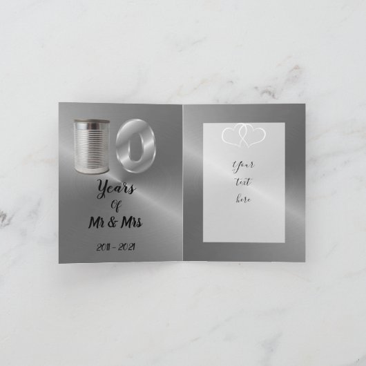 Leuke gepersonaliseerde 10e huwelijksverjaardag kaart (Binnen)