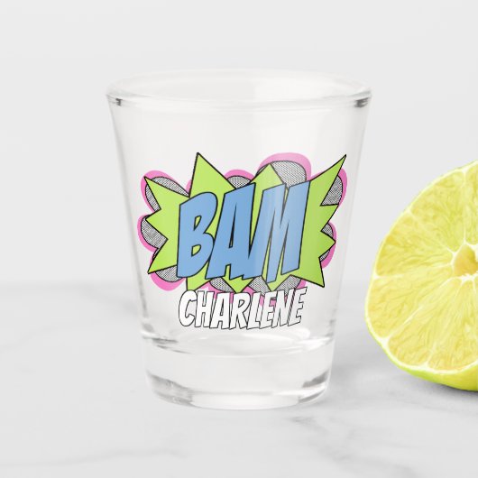 Leuke gepersonaliseerde aangepaste stripboek Pop A Shot Glas (Voorkant)