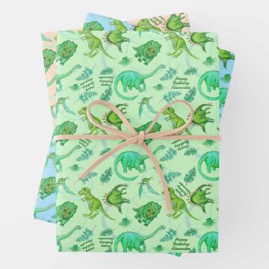 Leuke gepersonaliseerde dinosaurus cadeauverpakkin inpakpapier vel (In situ)