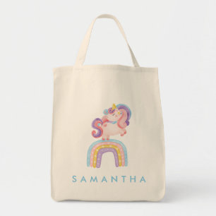 Leuke gepersonaliseerde eenhoorn regenboog blauwe  tote bag
