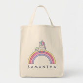 Leuke gepersonaliseerde eenhoorn regenboog canvas tote bag (Voorkant)