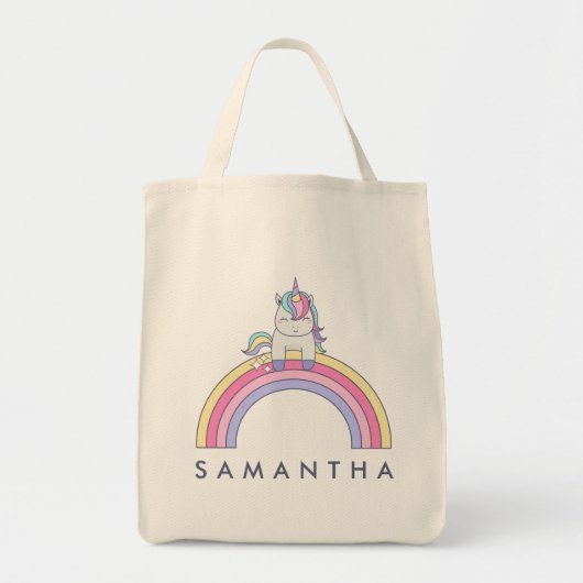 Leuke gepersonaliseerde eenhoorn regenboog canvas tote bag (Voorkant)
