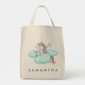 Leuke gepersonaliseerde eenhoorn regenboog cloud c tote bag (Achterkant)
