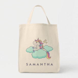 Leuke gepersonaliseerde eenhoorn regenboog cloud c tote bag