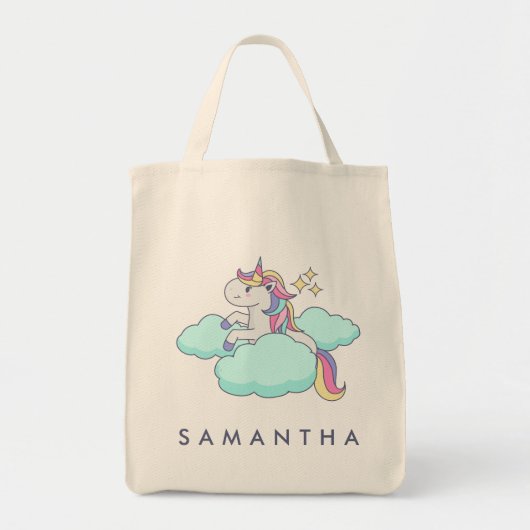 Leuke gepersonaliseerde eenhoorn regenboog cloud c tote bag (Voorkant)
