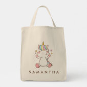 Leuke gepersonaliseerde eenhoorn regenboog knuffel tote bag (Achterkant)