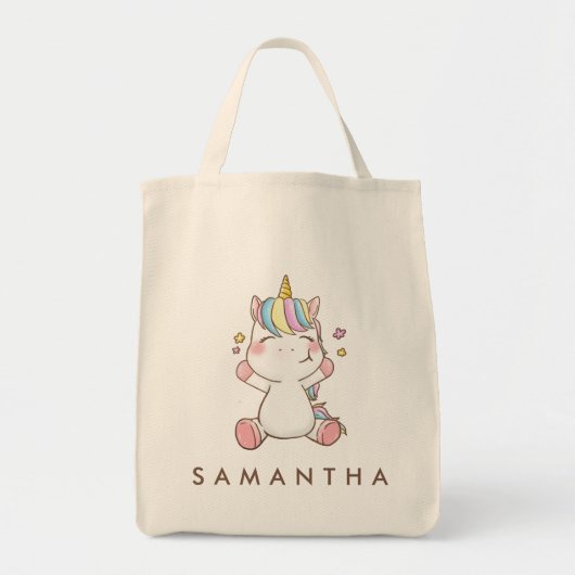 Leuke gepersonaliseerde eenhoorn regenboog knuffel tote bag (Voorkant)