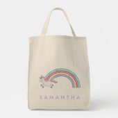 Leuke gepersonaliseerde eenhoorn regenboog paarse  tote bag (Achterkant)