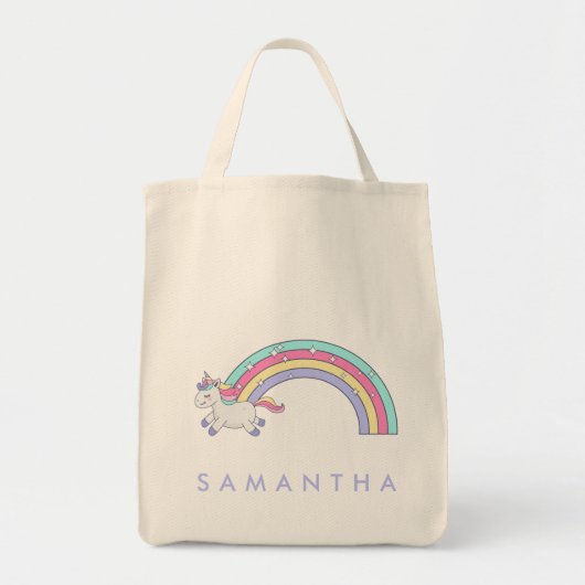 Leuke gepersonaliseerde eenhoorn regenboog paarse  tote bag (Voorkant)
