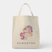 Leuke gepersonaliseerde eenhoorn regenboog paarse  tote bag (Achterkant)