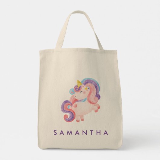 Leuke gepersonaliseerde eenhoorn regenboog paarse  tote bag (Achterkant)