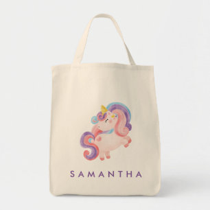 Leuke gepersonaliseerde eenhoorn regenboog paarse  tote bag