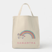 Leuke gepersonaliseerde eenhoorn regenboog roze ca tote bag (Achterkant)