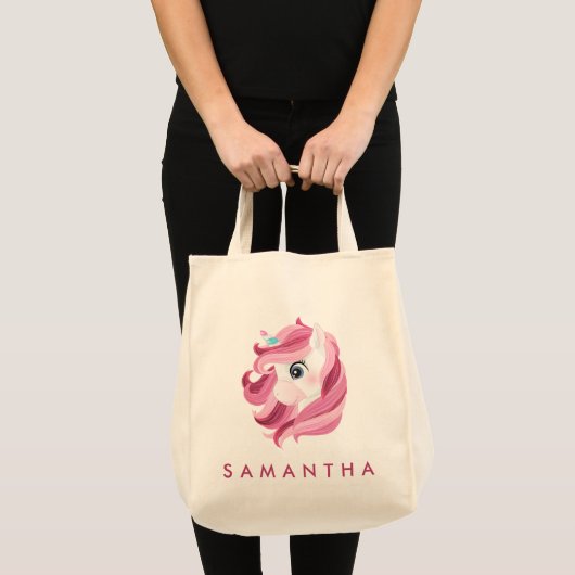 Leuke gepersonaliseerde eenhoorn regenboog roze ca tote bag (Voorkant (product))
