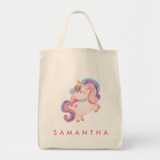 Leuke gepersonaliseerde eenhoorn regenboog roze ca tote bag (Voorkant)
