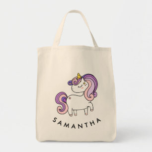 Leuke gepersonaliseerde eenhoorn regenboog tote bag