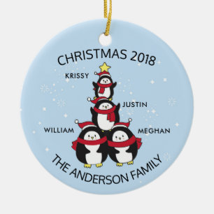 Leuke Gepersonaliseerde Familie Van 4 Pinguïns Ker Keramisch Ornament
