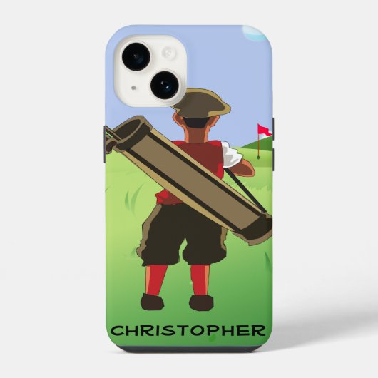 Leuke gepersonaliseerde golfer op golfbaan iPhone hoesje (Achterkant)
