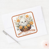 Leuke gepersonaliseerde Halloween Ghost Vierkante Sticker (Envelop)