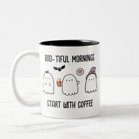 Leuke gepersonaliseerde Herfst Halloween Ghosts Tweekleurige Koffiemok (Links)