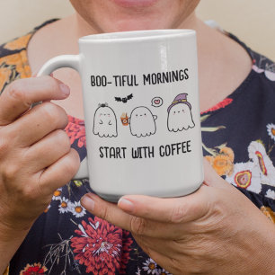 Leuke gepersonaliseerde Herfst Halloween Ghosts Tweekleurige Koffiemok