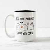 Leuke gepersonaliseerde Herfst Halloween Ghosts Tweekleurige Koffiemok (Links)