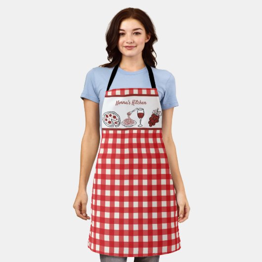 Leuke gepersonaliseerde Italiaanse Red Gingham kok Schort (Gedragen)
