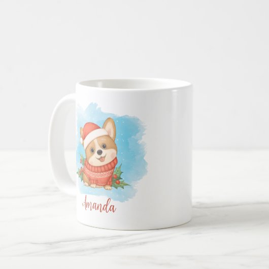 Leuke gepersonaliseerde kerst Corgi Koffiemok (Voorkant links)