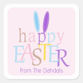 Leuke gepersonaliseerde kleurrijke Happy Easter Bu Vierkante Sticker