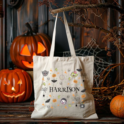 Leuke gepersonaliseerde Monster Trick-or-Treat Can Tote Bag