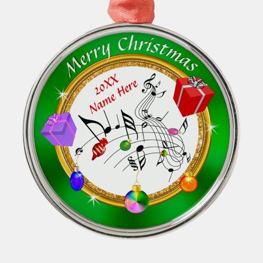 Leuke gepersonaliseerde muziek Note Kerstversierin Metalen Ornament (Voorkant)