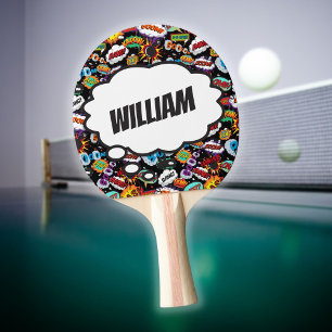 Leuke gepersonaliseerde naam stripboekpatroon tafeltennisbatje