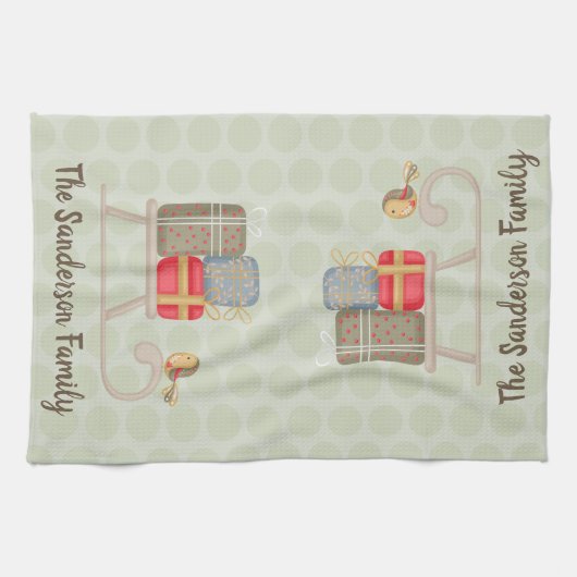 Leuke gepersonaliseerde Nordic Christmas slee Theedoek (Horizontaal)