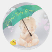 Leuke gepersonaliseerde paraplu Baby shower van ha Ronde Sticker (Voorkant)