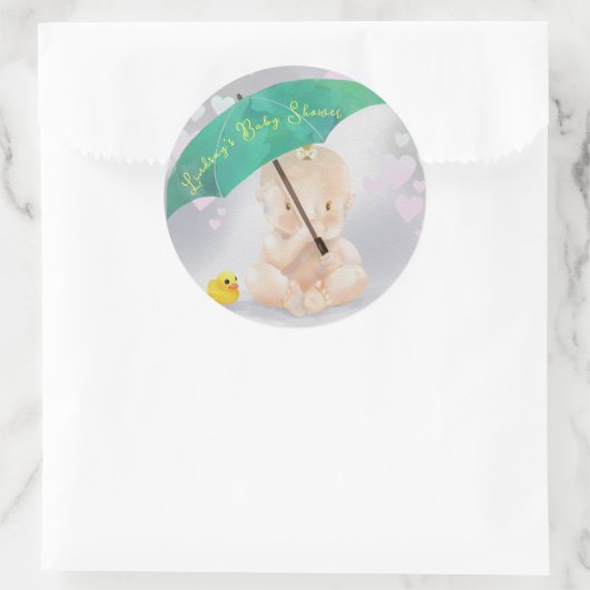 Leuke gepersonaliseerde paraplu Baby shower van ha Ronde Sticker (Tas)