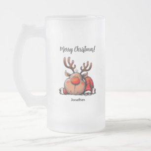 Leuke gepersonaliseerde rendier Prettig Kerstfeest Matglas Bierpul