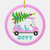 Leuke gepersonaliseerde roze golfkar kerstboom keramisch ornament (Achterkant)